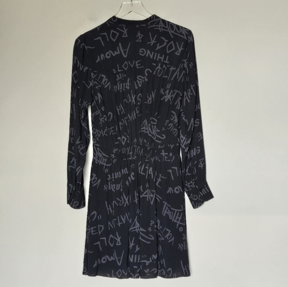 Zadig & Boltaire Refla Crepe Manifest Black Graffiti Shirt Dress Size Small - Picture 7 of 14